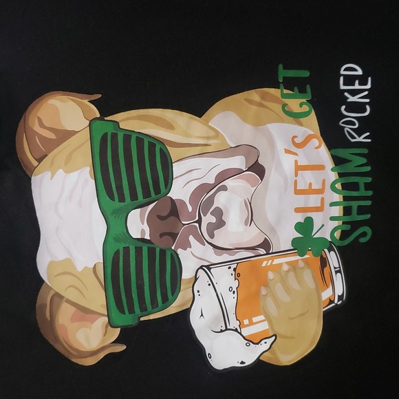 Denim & Flower NWT Bulldog "Let's Get Shamrocked" Black T-Shirt - Picture 2 of 6